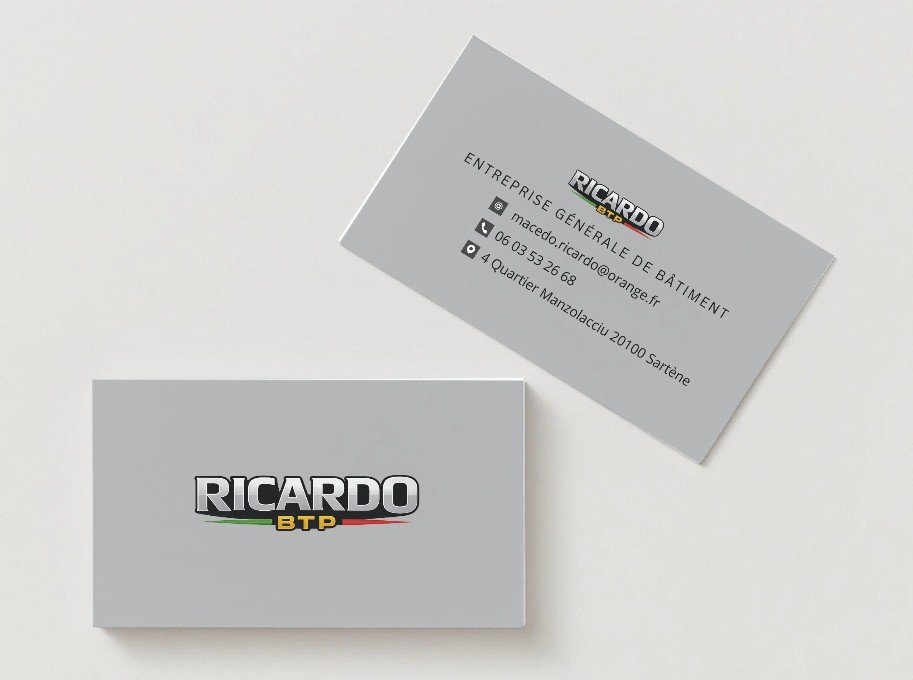 Carte de visite Ricardo BTP – entreprise de bâtiment à Sartène, Corse